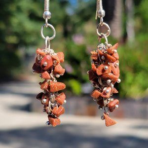 Goldstone Chip Cluster Silver-Plated Earrings